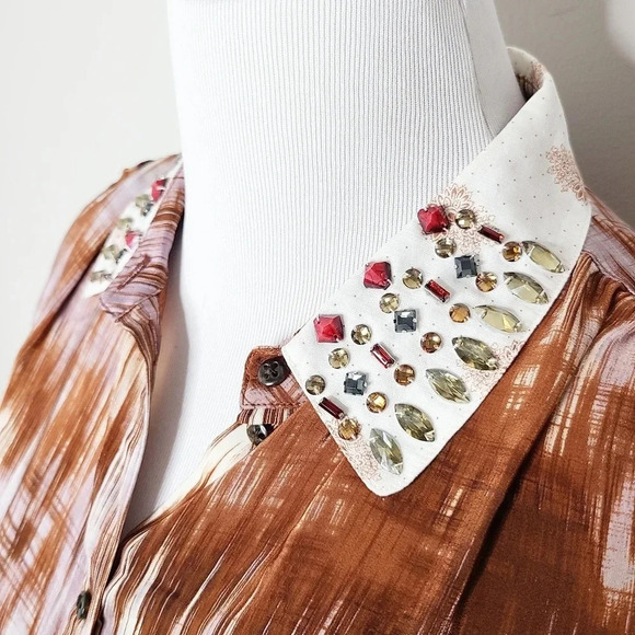 Elizabeth & James Julian Silk Rhinestone Collar Top S - Picture 7 of 10
